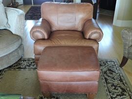 Real Leather Chair and Ottoman
