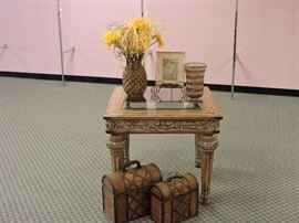 Decorative Carved Table with Glass Insert Top