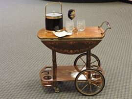 Italian Lacquered Inlaid Wood Cart - 6 Bottle