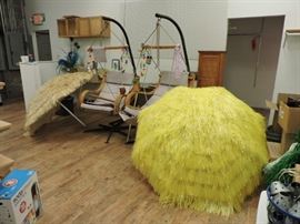 Luau Grass Umbrellas with Posts for Stands - 4 Total