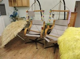 Canvas Swing Chairs on Stands with Foot Rest.  