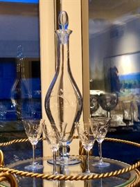 Blown and etched cordial set.