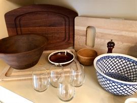 Mid Century Cutting boards and salad bowl