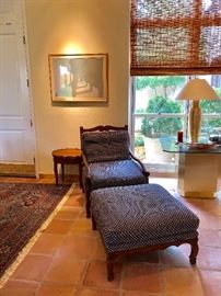 Antique Bergere chair and ottoman with down cushions