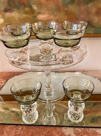 Carl Erickson Mid Century Art Glass sherbet with solid glass controlled bubble paperweight style base.