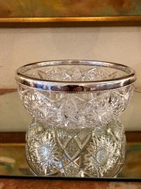 American brilliant cut crystal, Sterling beaded band. Deep cut. Marked for Gorham. Hallmark dated  1915