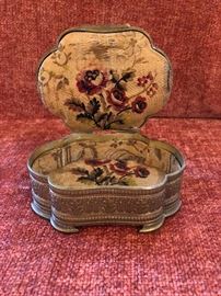 Antique French guilt hand painted portrait jewelry/trinket/casket. Enamel Guilloche. No cracks in Guilloche , lid is tight, silk lined, Victorian. 