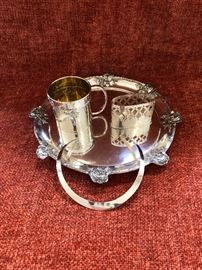 Vintage sterling. Infant cup, collar, oval card caddy, antique Italian tray. 