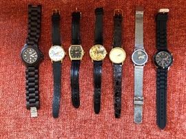Men’s watches...all in excellent working order...winding correctly or with new batteries.  Check out the stainless stock market watch!  