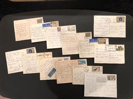 Rare and beautiful postcards signed by Estee  Lauder and her husband, Joseph during their excursions to France, Scotland, England, Greece, Spain during the 1960s-1970s