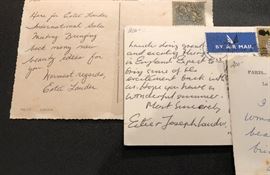 Rare and beautiful postcards signed by Estee  Lauder and her husband, Joseph during their excursions to France, Scotland, England, Greece, Spain during the 1960s-1970s