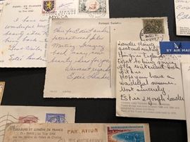 Rare and beautiful postcards signed by Estee  Lauder and her husband, Joseph during their excursions to France, Scotland, England, Greece, Spain during the 1960s-1970s