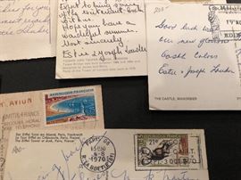 Rare and beautiful postcards signed by Estee  Lauder and her husband, Joseph during their excursions to France, Scotland, England, Greece, Spain during the 1960s-1970s