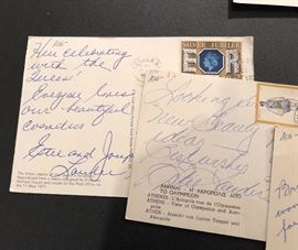 Rare and beautiful postcards signed by Estee  Lauder and her husband, Joseph during their excursions to France, Scotland, England, Greece, Spain during the 1960s-1970s