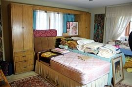 King Bed with Pier Wall Cabinets, Twin Size Mattress Set