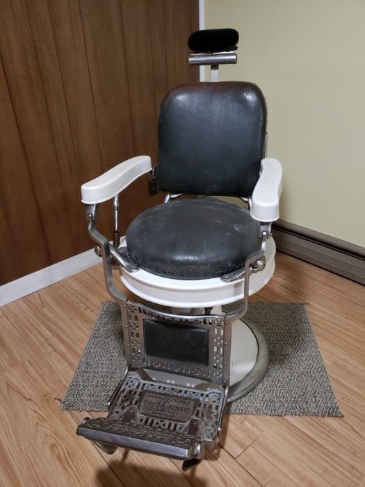 Theo A Kochs  Vintage Barber's Chair and Tom Thumb Child's Booster Seat