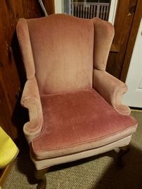 Upholstered Wing Chair in Dusty Rose