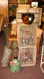 CRATES, METAL DRAWERS, MILK BOTTLES, ETC.