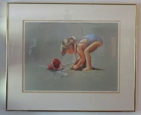 Artist Cheri Petri Signed Little Girl Beach Scene