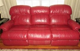 Dual La-Z-Boy Red Leather Reclining Sofa