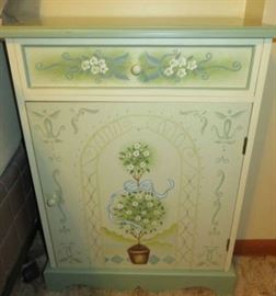 Hand Painted Topiary Cabinet with Single Drawer