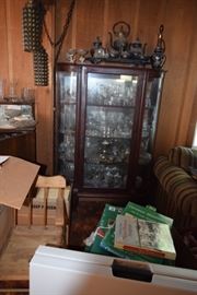 Vintage Curio Cabinet & Glassware
