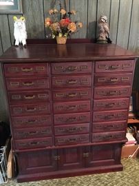 Antique card catalog—oak but stained in mahogany.