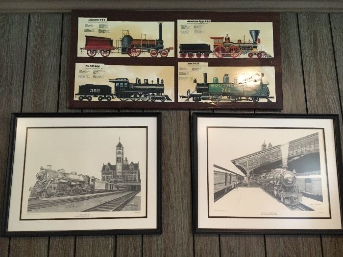 Vintage wall decor, train-themed, print on right is signed and numbered by Roland Talbots.