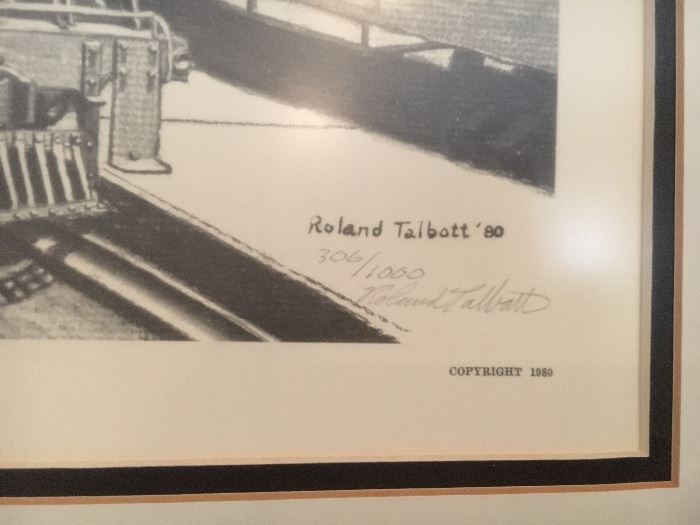 Vintage wall decor, train-themed, print on right is signed and numbered by Roland Talbots.