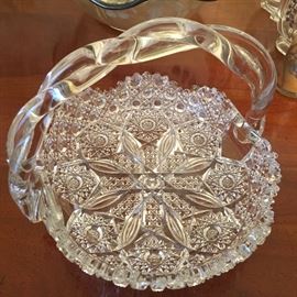 Gorgeous cut glass bowl with handle.