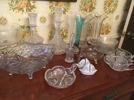 Lovely vintage glassware—cut glass, pressed glass, decanters.