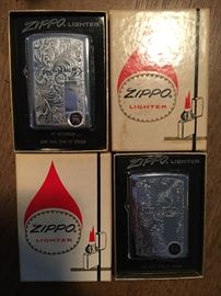 Vintage Zippo lighters.