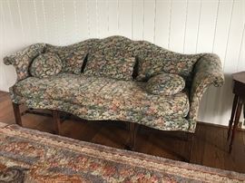 GEORGE III STYLE CAMEL-BACK SETTEE                               7’ 5”WIDE