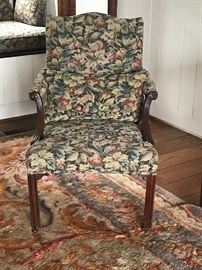 GEORGE III CARVED MAHOGANY LIBRARY ARMCHAIR                                                                                                 Late 18th Century