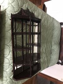 CHINESE CHIPPENDALE STYLE MAHOGANY HANGING SHELF                                                                                    43”h x 26”w x 7”d