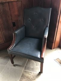 GEORGE III CARVED MAHOGANY LIBRARY ARMCHAIR                                                                                                Late 18th Century