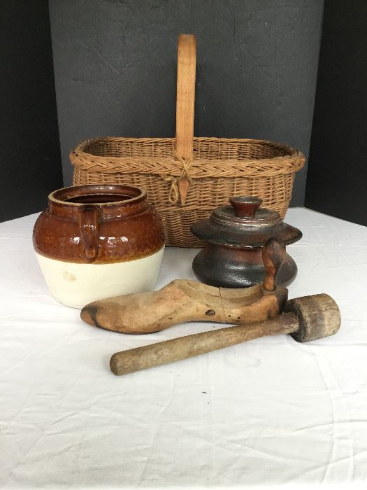 Basket, Wooden Shoe Form and Pedestal with Bowls https://ctbids.com/#!/description/share/56928