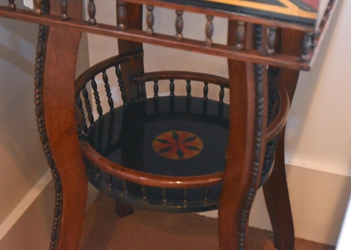 Antique / Vintage Folk Art Side Table with Painted Details