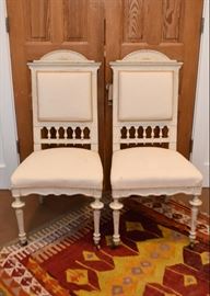 Antique / Vintage Cottage Chic Painted Side Chairs with Cream Upholstery