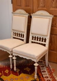 Antique / Vintage Cottage Chic Painted Side Chairs with Cream Upholstery