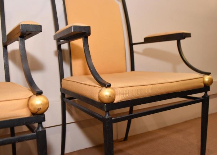 Pair of Vintage Black Iron Armchairs with Yellow Gold Upholstery