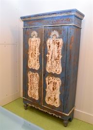 Antique Cottage Chic Blue & White Chippy Paint Armoire / Wardrobe / Cupboard