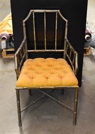 Vintage Brass Bamboo Armchair with Tufted Seat