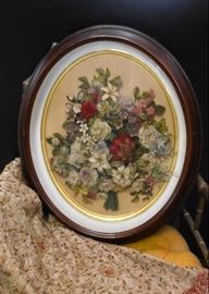 Antique 3-D Floral Artwork with Oval Frame