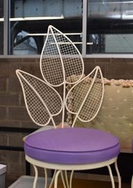 Set of 3 White Iron Chairs with Leaf Design Backs & Purple Seats (only 2 shown here)