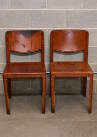 Pair of Vintage Leather Clad Side Chairs