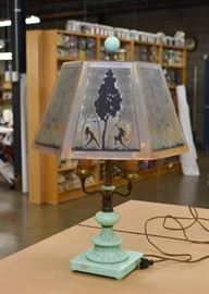 Vintage Table Lamp with Reverse Painted Silhouette Shade