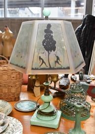 Antique / Vintage Table Lamp with Reverse Painted Shade (Silhouette)