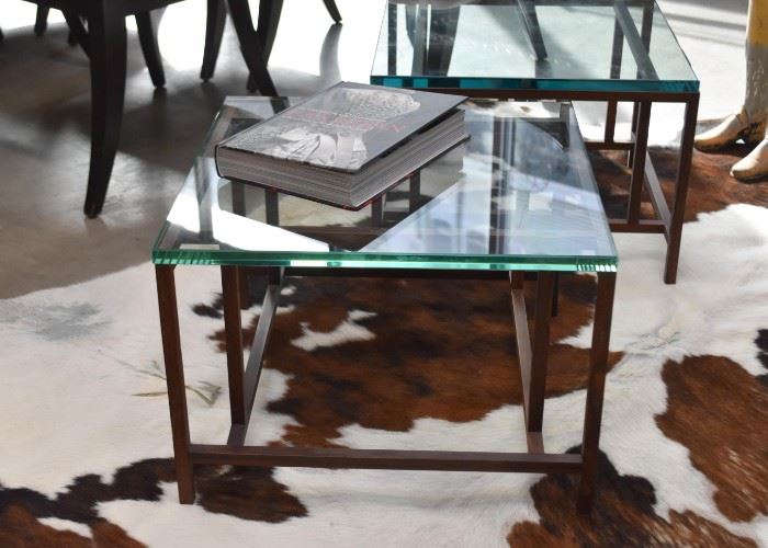 Pair of Wood End Tables with Glass Tops