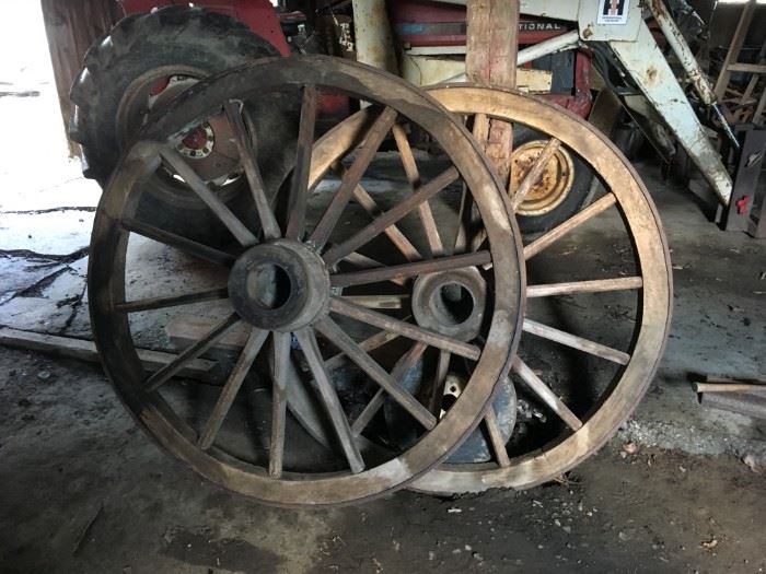 two 19th C wagon wheels